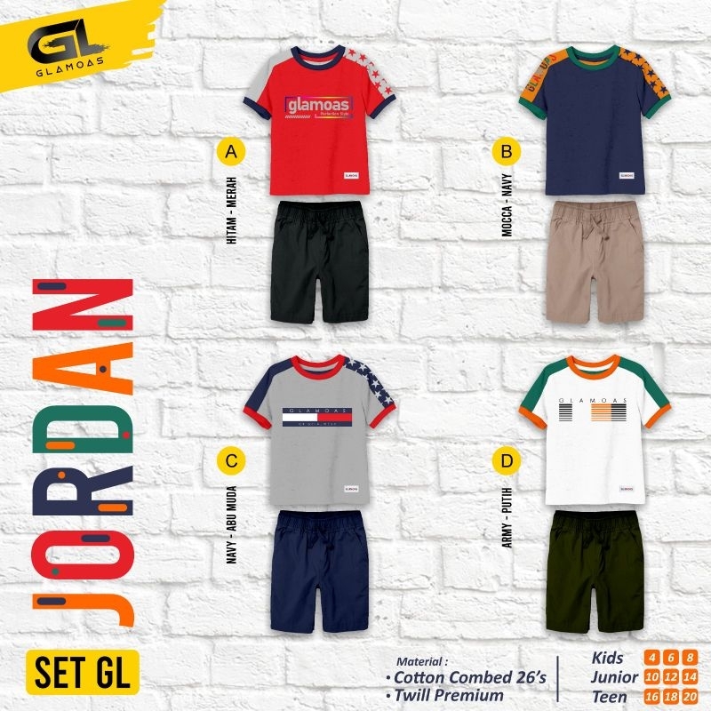 GLAMOAS SET JORDAN /ONE SET ANAK LAKI LAKI / ONE SET KAOS ANAK COWOK