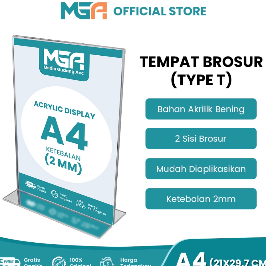 

PALING AMPUH TEMPAT BROSUR A4 2MM PORTRAIT 2 SISI TENT HOLDER TENT CARD STAND AKRILIK