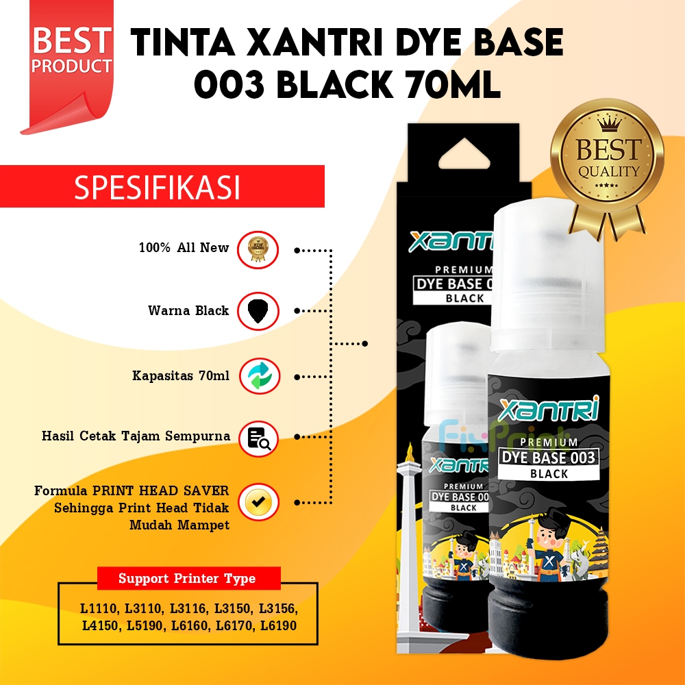Xantri Tinta Dyebased Pigment Refill Premium Printer Epsn 003 001 005 008 L3116 L3156 L5190 L4150 L6