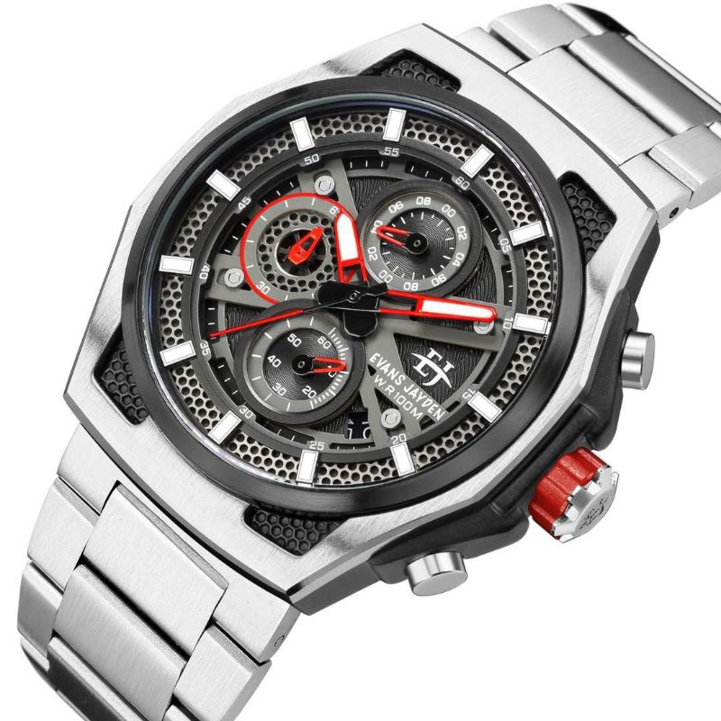 EJ-9585 || Jam Tangan Pria Origininal Evans Jayden Strap Rantai Stainless steel Chrono Aktif Tanggal