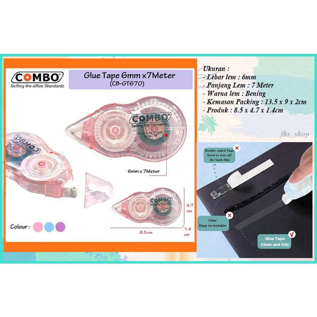 

Glue Tape Double Tape Lem Pita Dua Sisi Lem Kertas Lem Kering Journaling Combo Glue Tape 6 mm x 7 M