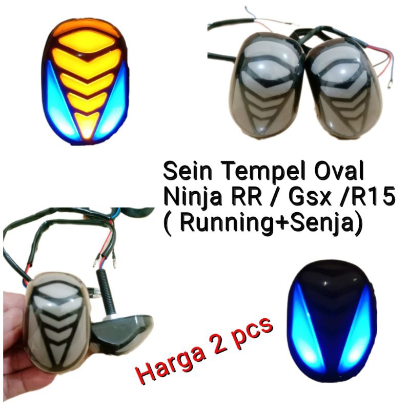 lampu Sein tempel oval Ninja RR/GSX/R15 ( Nyala Running+Senja) harga 2 pcs