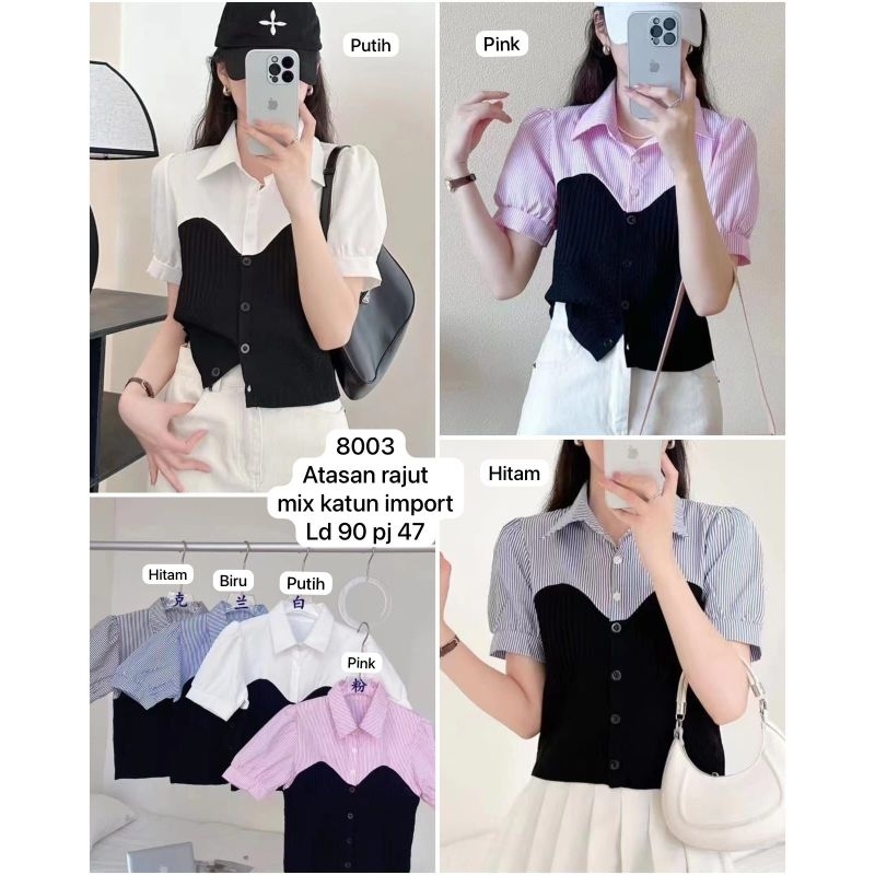 Atasan rajut mix katun import 8003  Rajut kombi katun