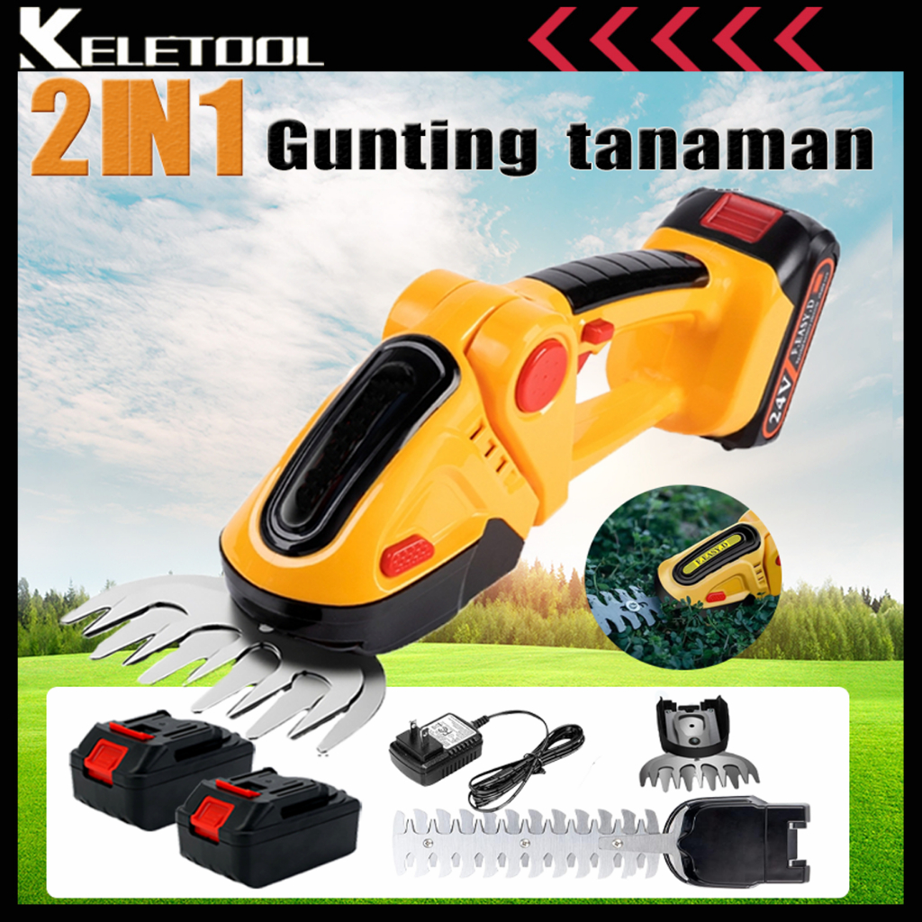 2x 24Volt Baterai 2in1 Cordless Hegdetrimmer Genggam Lithium Alat Potong Rumput Elektrik Mesin Peman