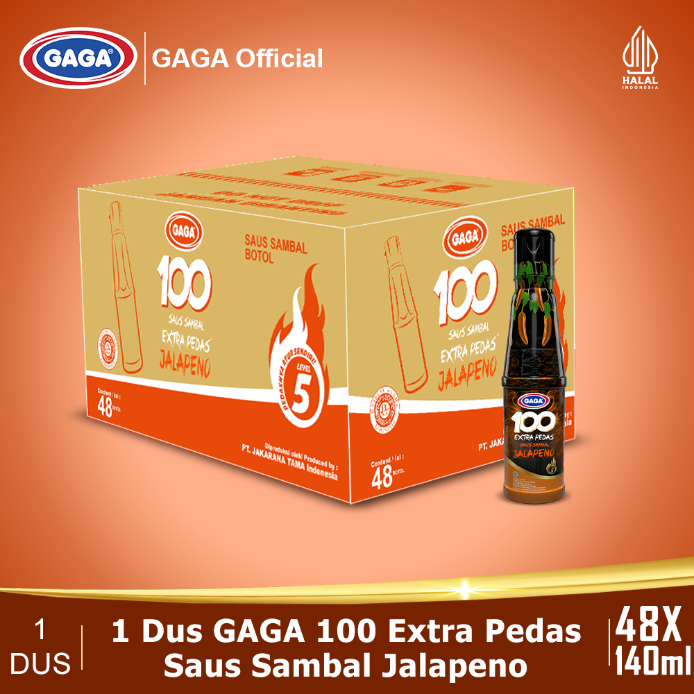 

GAGA 100 Extra Pedas Saus Sambal Jalapeno 135ml 1 dus (isi 48 botol)