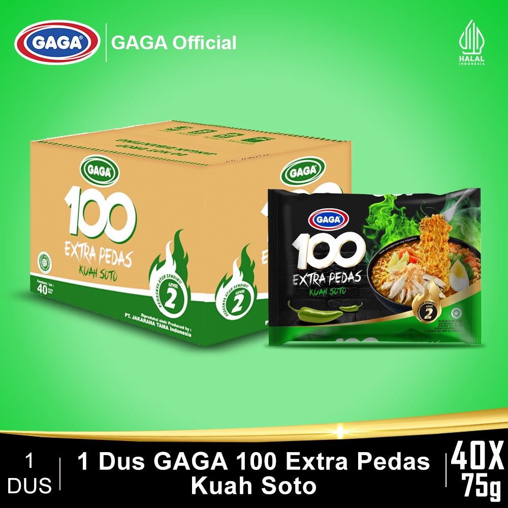 

GAGA 100 Extra Pedas Kuah Soto Cabe Hijau 75g (1 dus = 40 pcs Harga Grosir)