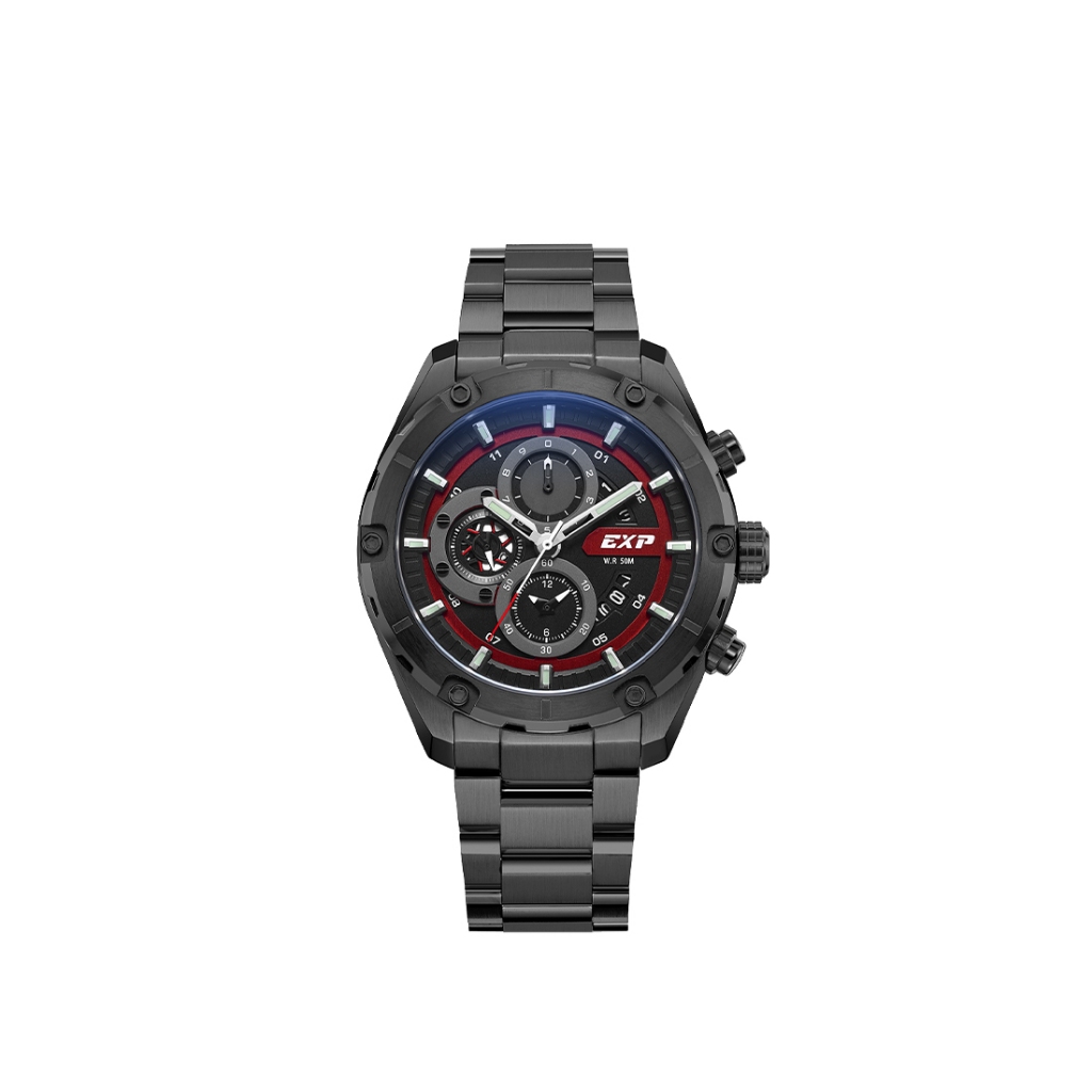 Jam Tangan Expedition Chronograph Men Quartz Band Black Black & Red 45mm - E6839MCBIGBARE