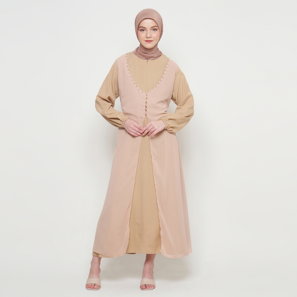 Gamis Wanita Pakaian Muslim Wanita Gamis Slit Warna Cream SR281