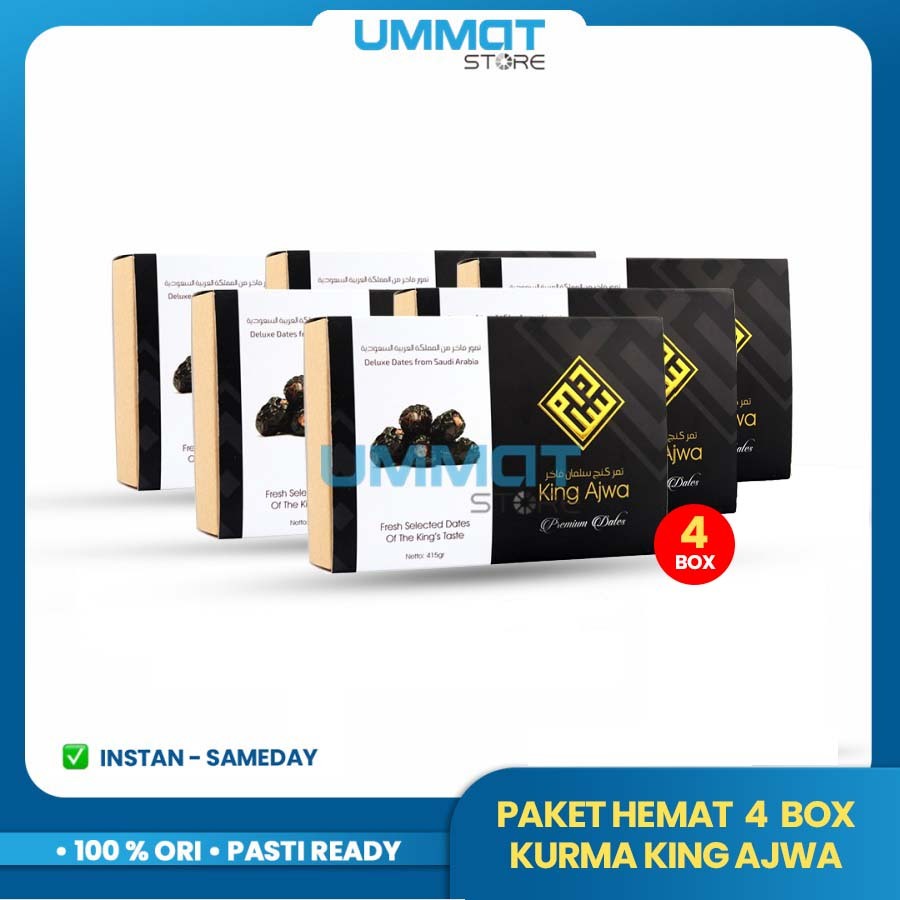 

Paket 4 Box Kurma Ajwa King Salman Premium Kurma Nabi 500gram