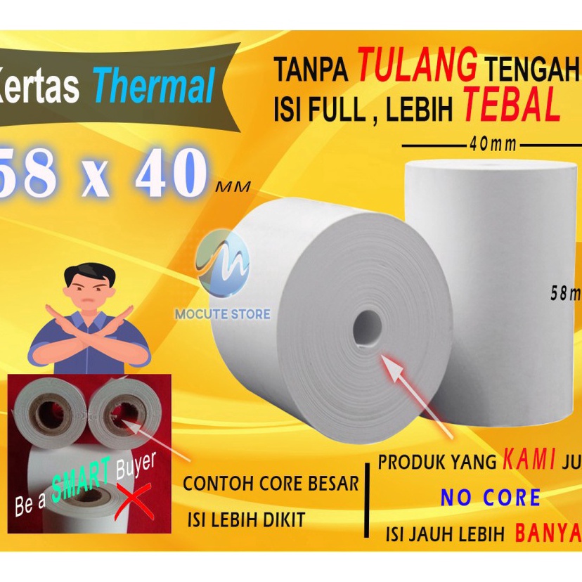

COD Mocute 58 X 4 MM Kertas Struck Printer Thermal TEBAL 58x4mm ISI 1 Roll