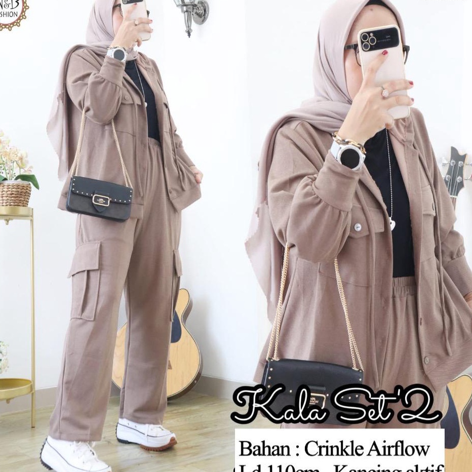 GROSIR KALA SET CARDIGAN CELANA CARGO JUMBO LD 1112 CRINKLE AIRFLOW  SETELAN KALA  ONE SET POLOS CAR