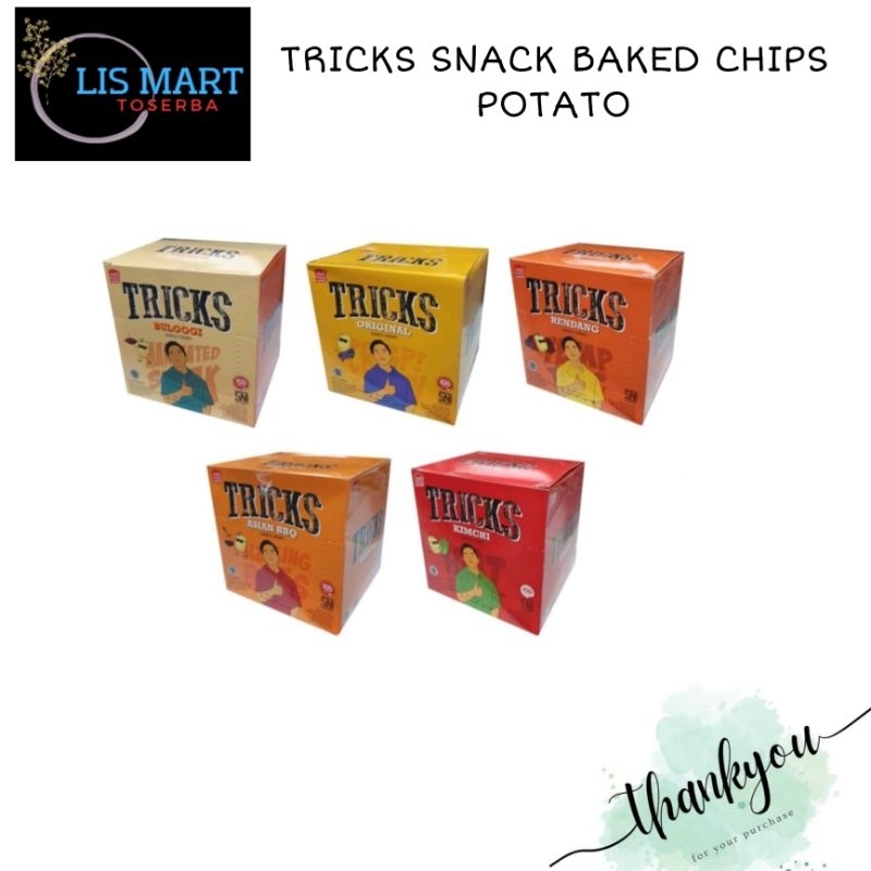 

TRICKS Snack Baked Chips Potato | Kentang Box isi 10 | Original | Barbeque | BBQ | Kimchi | Rendang | Bulgogi