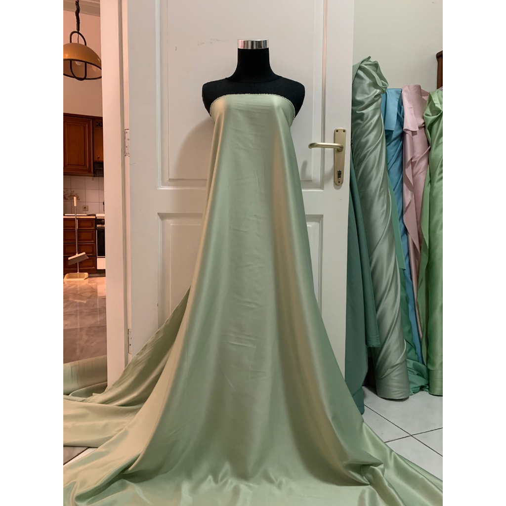 Bahan Kain Satin Velvet Premium Grade A Meteran Warna Hijau Mint Furing Brukat