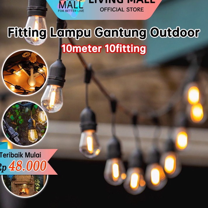 C6369 Fitting Lampu Gantung Outdoor Kabel 1 Meter 2 Fitting LAMPU GANTUNG dekorasi  Lampu Hias Cafe