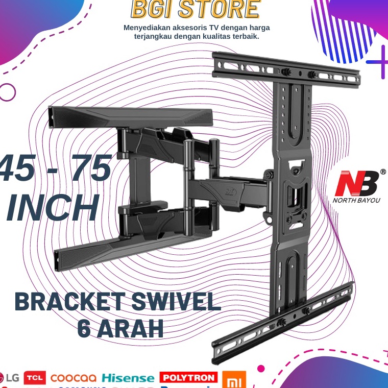 Bracket Braket Breket TV 4 42 43 5 55 6 65 7 75 8 inch TV LCD LED Bracket TV Swivel NB P6 NEW north 