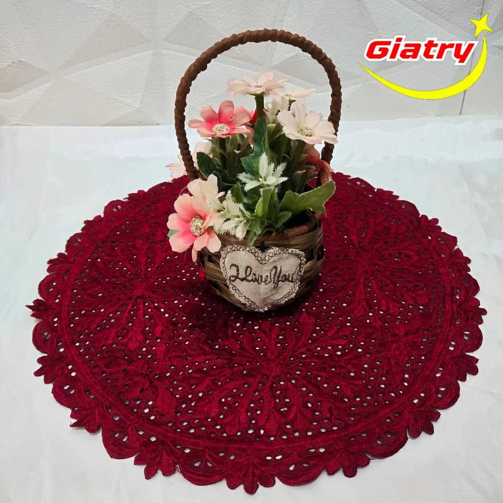 CANV Taplak meja tamu bulat kecil bordir/taplak meja sudut/taplak vas bunga/taplak meja rias size 40