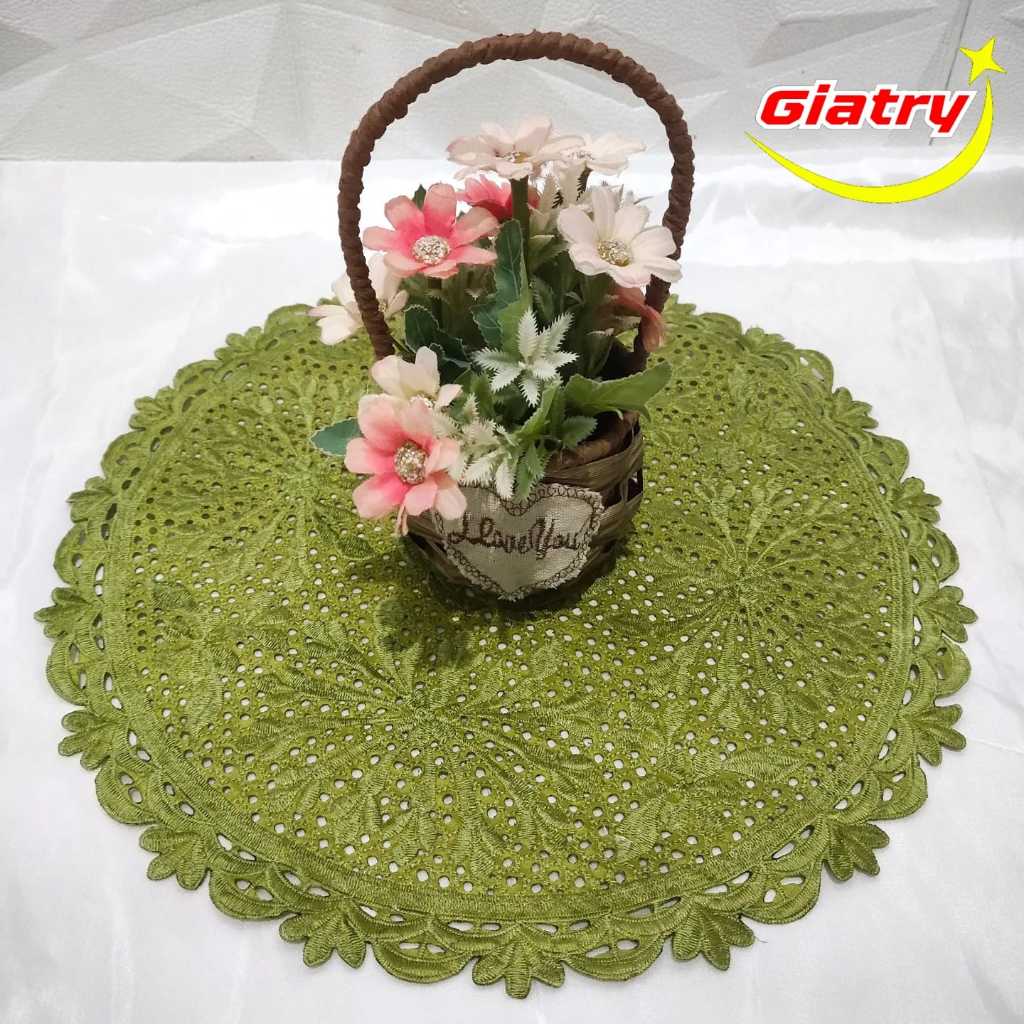 Taplak meja tamu bulat kecil bordir/taplak meja sudut/taplak vas bunga/taplak meja rias size 40 cm