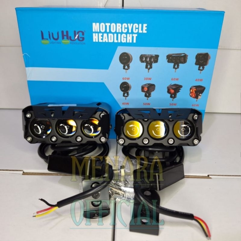 projie mini hjg 3 lens hi lo beam putih kuning universal sql 3 mata lampu tembak sorot kabut foglamp