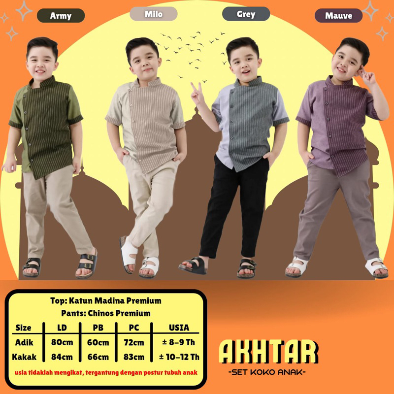 AKHTAR Set Koko Anak Laki-Laki Lengan Pendek Katun Madina Premium