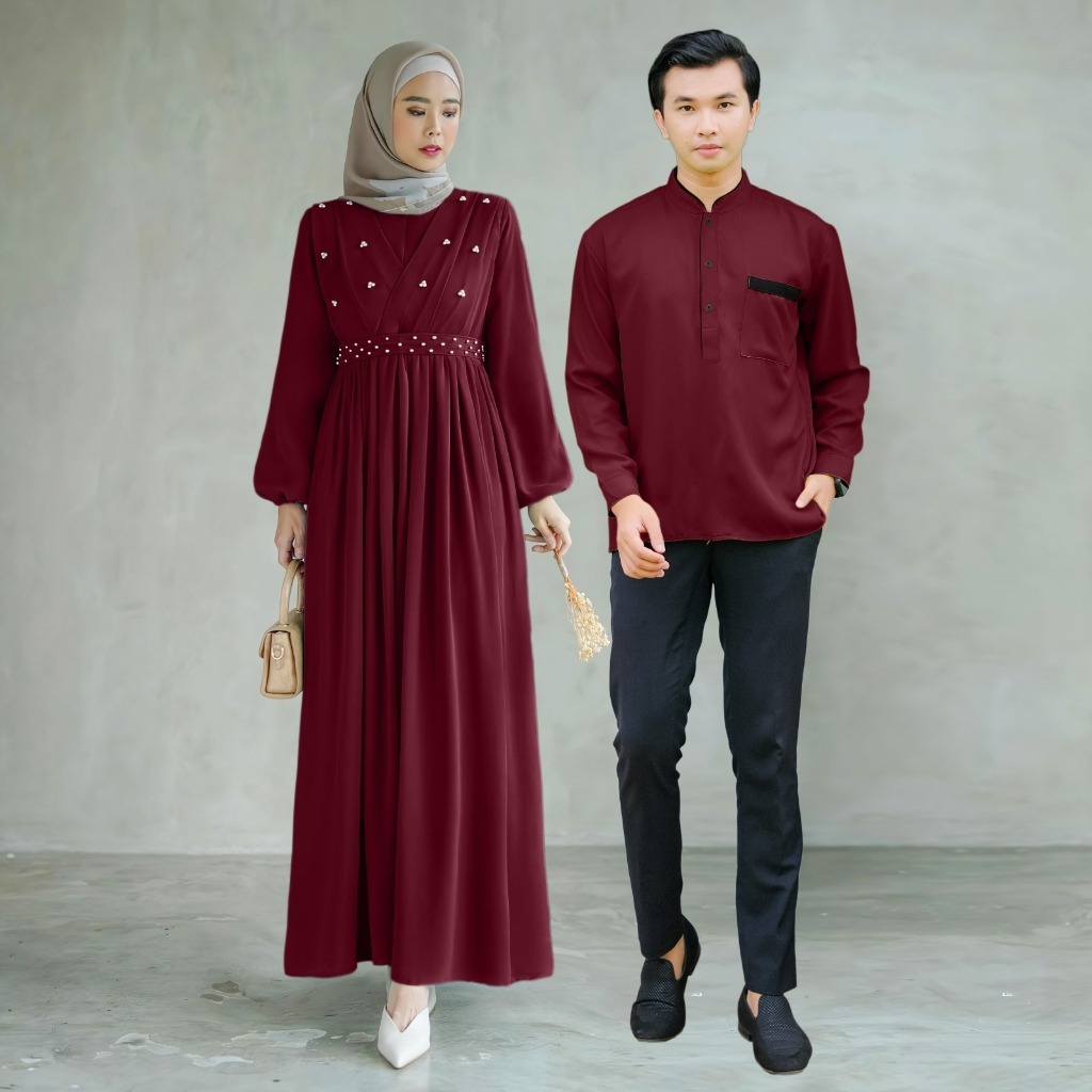 Baju Pasangan Suami Istri Benecia Couple BO Ukuran M XL XXL Dapat Gamis Kemeja Bahan Shakila Pakaian
