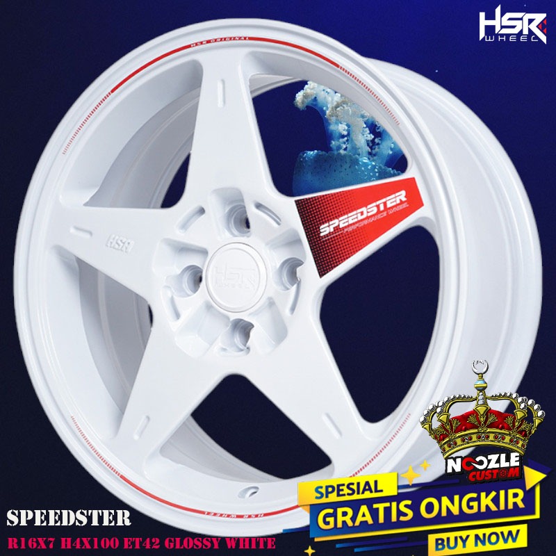 Velg Racing Bintang Ring 16 Lubang 4 Pelek Mobil HSR Warna Putih R16 Type Speedster
