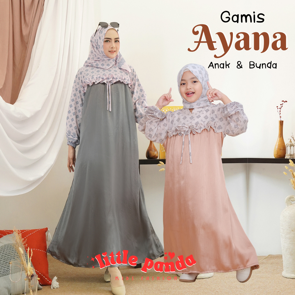 Ayana Gamis Anak Perempuan Pakaian Muslim Anak Baju Lebaran 2024 Set Kerudung Hijab Anak Syari Dress