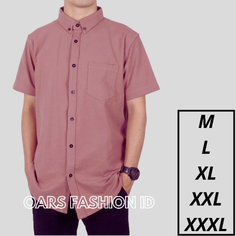 Kemeja Pria Polos Lengan Pendek katun Casual Slimfit warna Dusty Purple Denim Coksu Hitam Maroon Hij