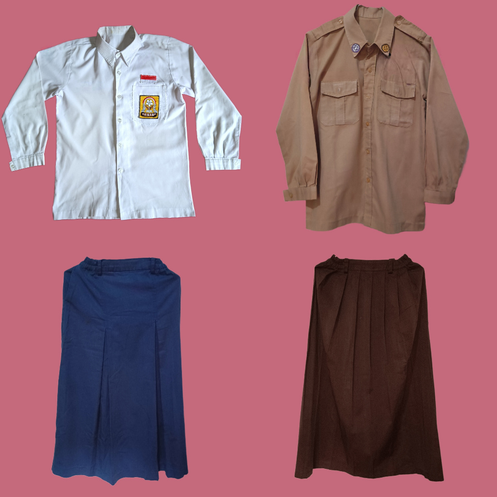 Seragam SMP preloved, seragam sekolah SMP, seragam OSIS SMP, seragam pramuka, baju putih osis, rok b
