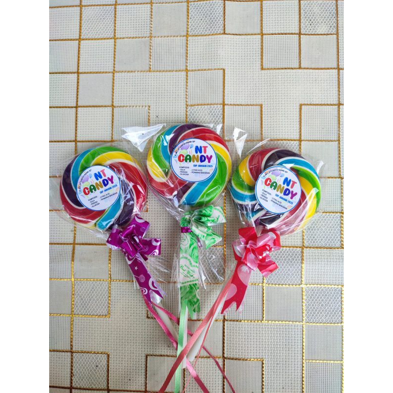 

permen lollipop ukuran 7 cm bentuk bulat hadiah pita