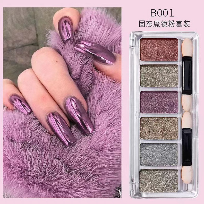 1212 6Pcs CHROME POWDER NAIL ART 6 WARNA CHROME MIROR COMPACT JAPAN NAILS  CHROME GLAZE DONUT murah