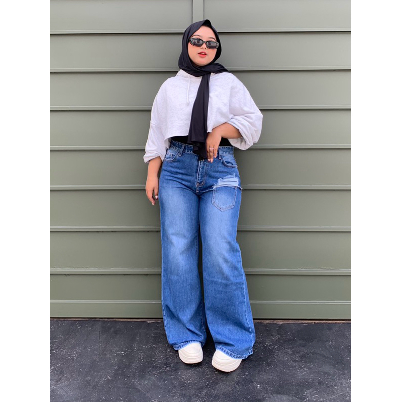 Meisie Ripped Flared || HIGHWAIST || JEANS JUMBO || JEANS BIGSIZE || CELANA JEANS JUMBO WANITA || JE