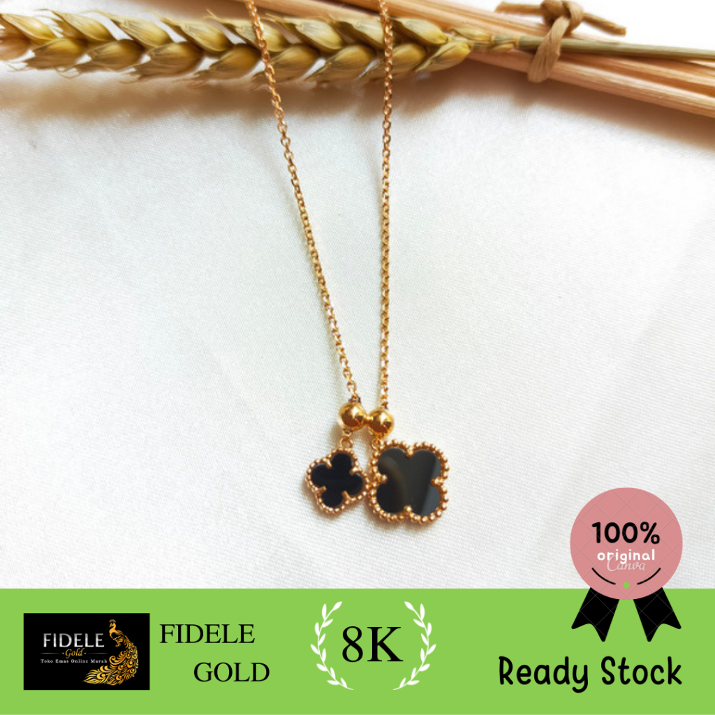 Kalung serut vancleef emas muda 375 lotus gold vc clover