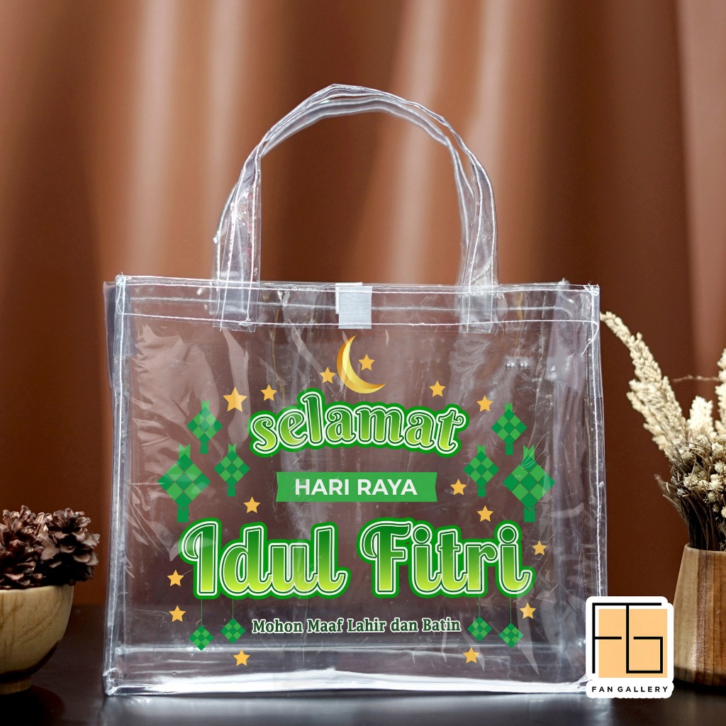 

Uk 25x30x13 Tas Lebaran Mika Transparan Bingkisan Hampers Lebaran Idul Fitri