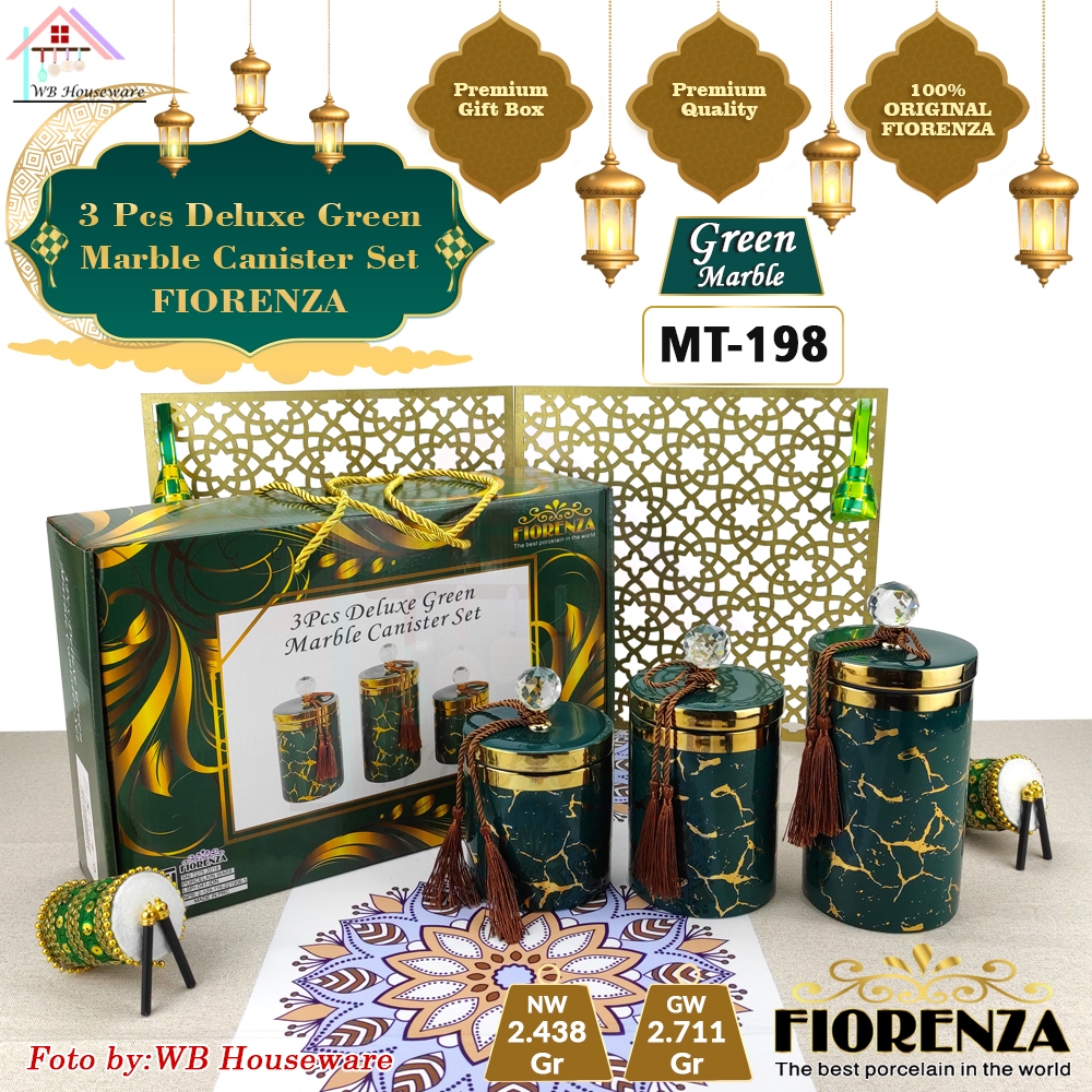 FIORENZA 3pcs toples lebaran duluxe green marble series keramik set /  food jar / canister set seri 