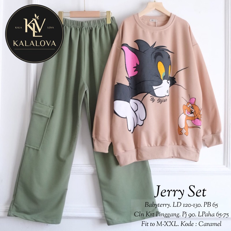 JERRY SET • KALALOVA • oneset setcel setelan kaos tom&jerry dan celana cargo wanita
