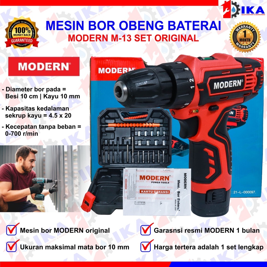 BOR MESIN ELEKTRIK CAS BATERAI MURAH KOPER MODERN CORDLESS DRILL M13-SET ORIGINAL 100%
