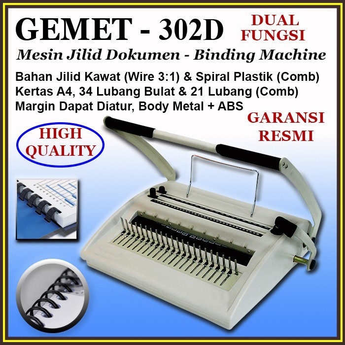 

Mesin Jilid (Binding Machine) GEMET 302D (Dua Fungsi 2 in 1)