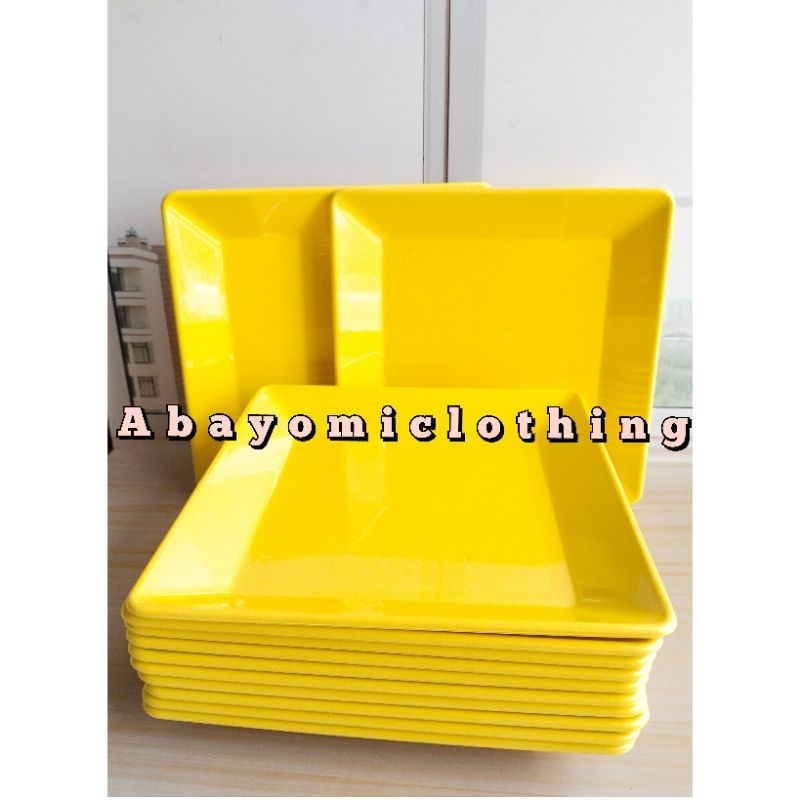 BARU 12.PCS PIRING SAJI KOTAK KHUSUS KUNING MELAMIN PIRING DESSERT KOTAK 20CM