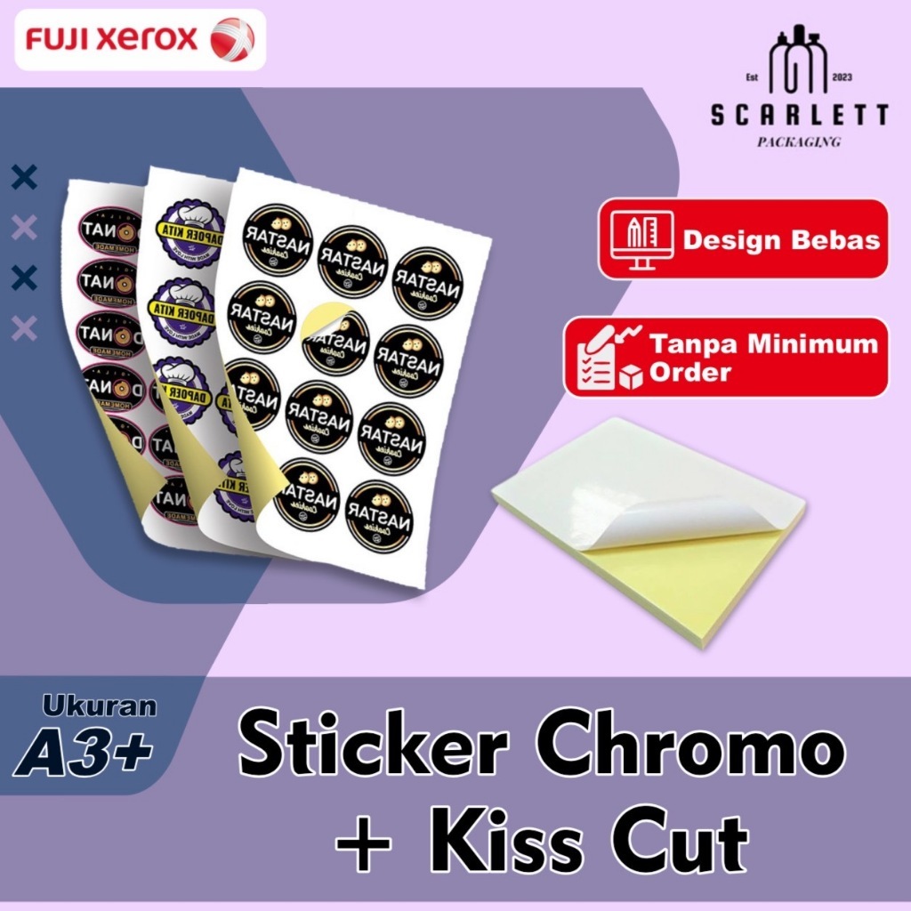 

Cetak Sticker A3+ Chromo / Bontak / Vinyl Include Cutting - Cetak Stiker Label / Brand Logo