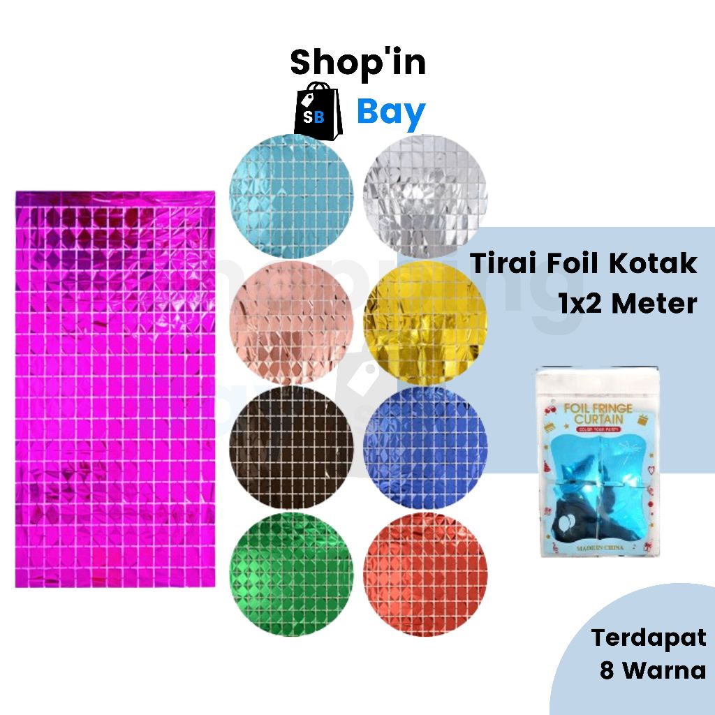 Tirai Foil Kotak Metalik / Tirai Rumbai Foil Kotak / Tirai Backdrop Foil / Tirai Ultah / Tirai Pesta