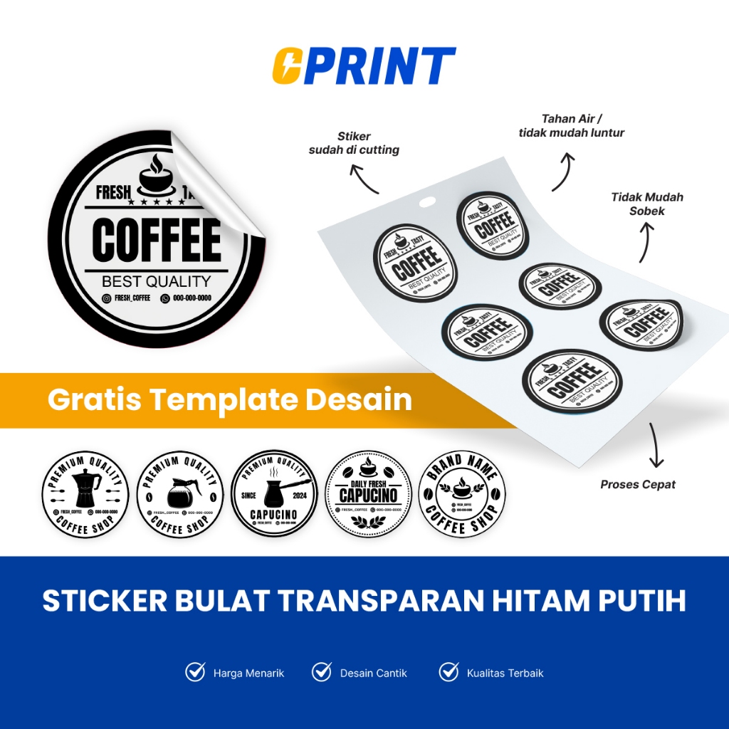 

Stiker Transparan Hitam Putih Custom – Vinyl Bulat Anti Air | Free Template Tema Coffe