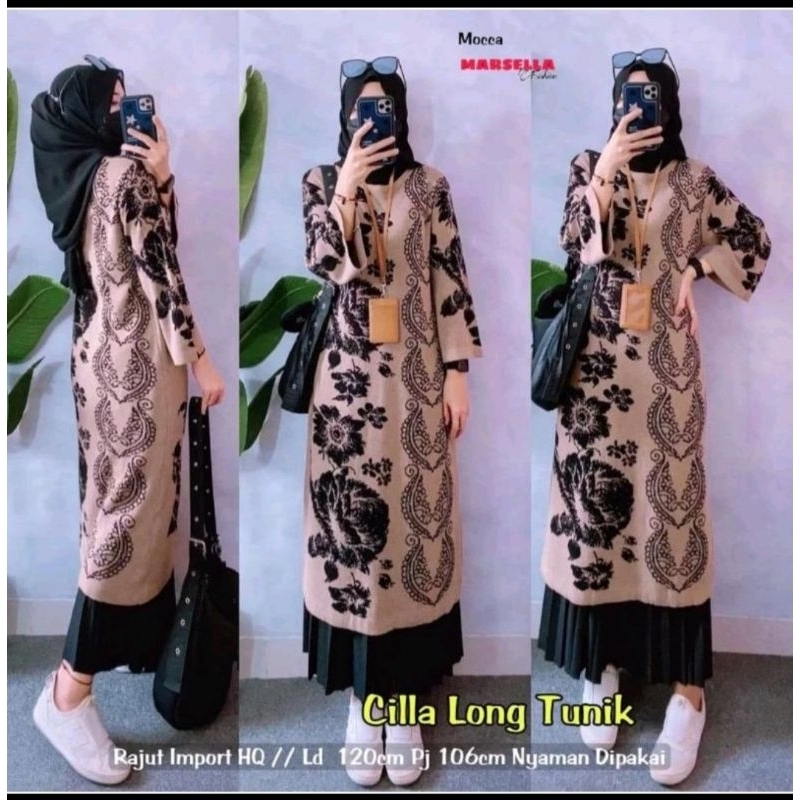 dress tunik panjang wanita rajutan import