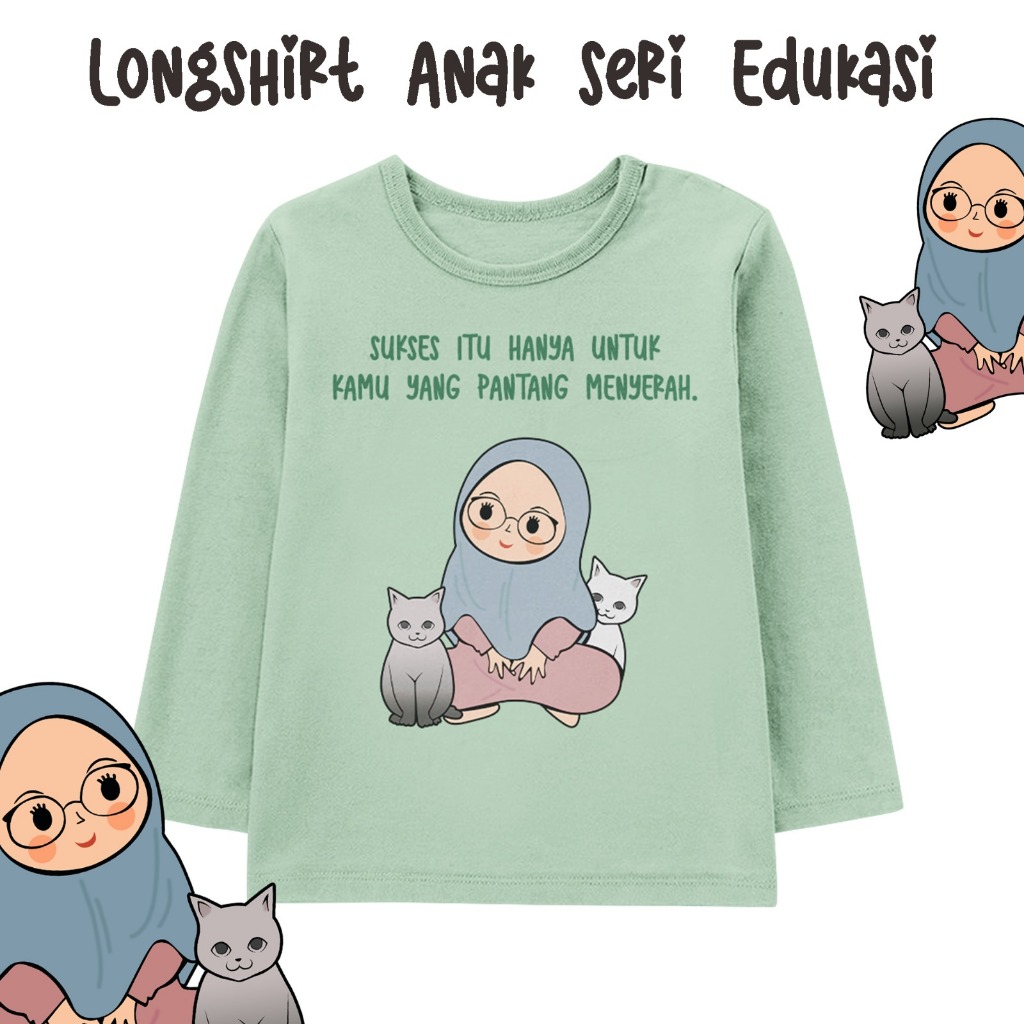 Kaos Anak Perempuan Lengan Panjang Motif Edukasi Warna Mint