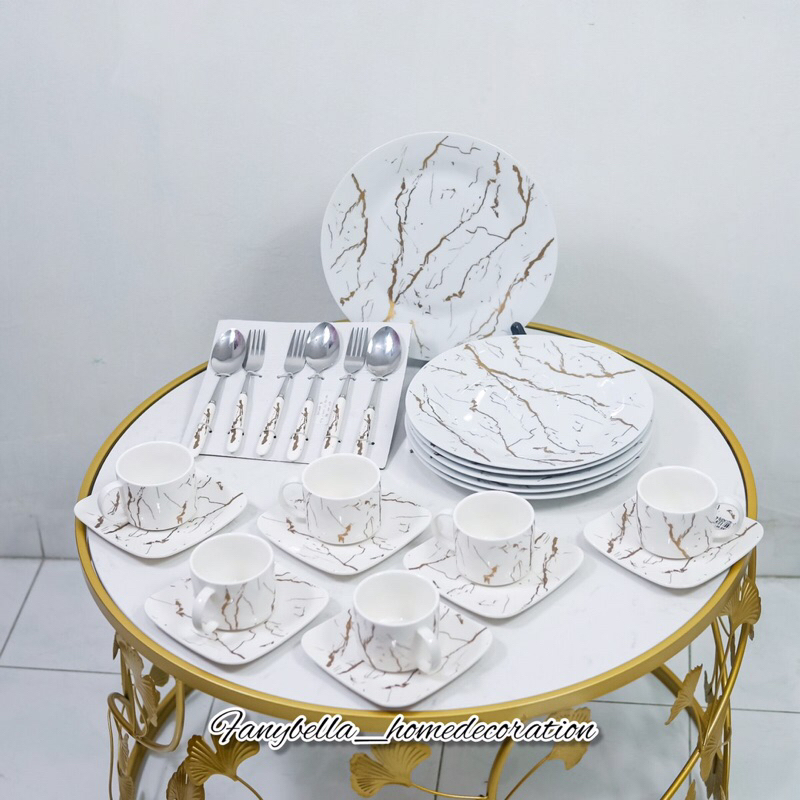 Tempat sendok satu set Piring Cangkir Teh Kopi Satu Set Prasmanan Putih Mewah Lebaran Dekorasi Rumah