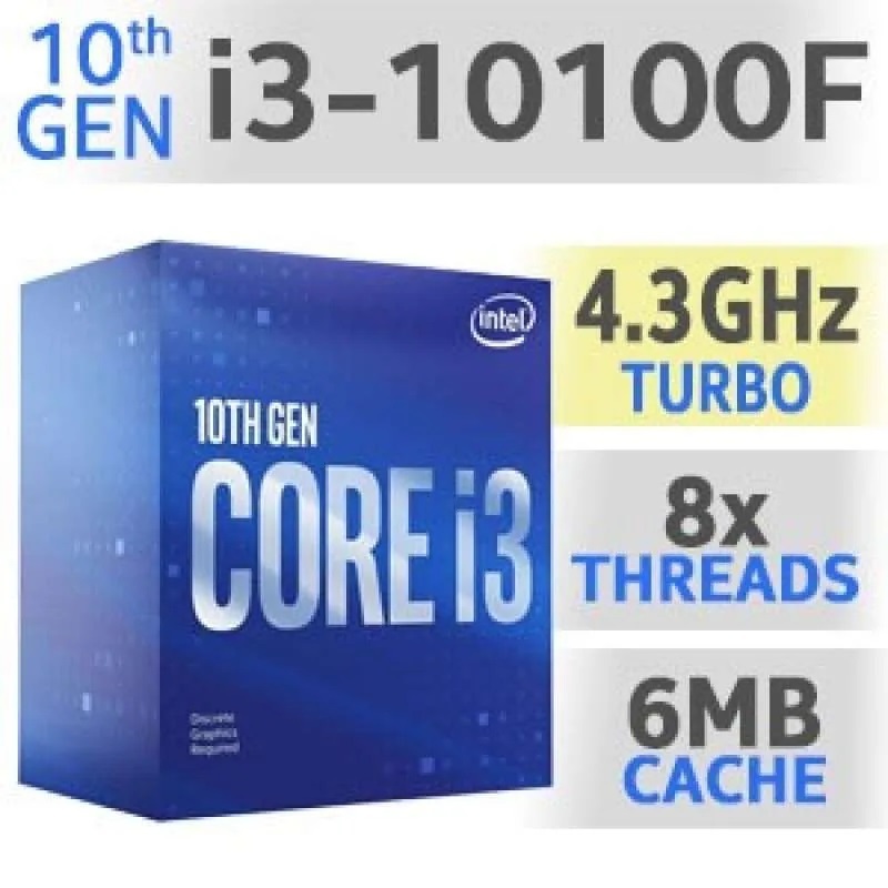 Processor Intel Core i3-10100F LGA 1200 Gen 10 th BOX RESMI