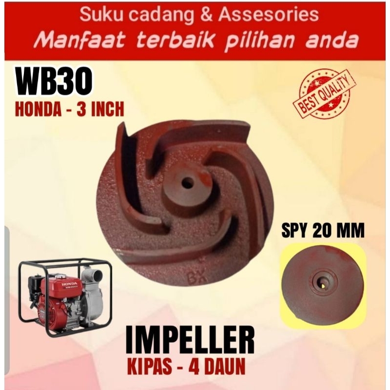 WB30 Impeller-Kipas 4 Daun pompa air 3 Inch Spy 20mm HONDA