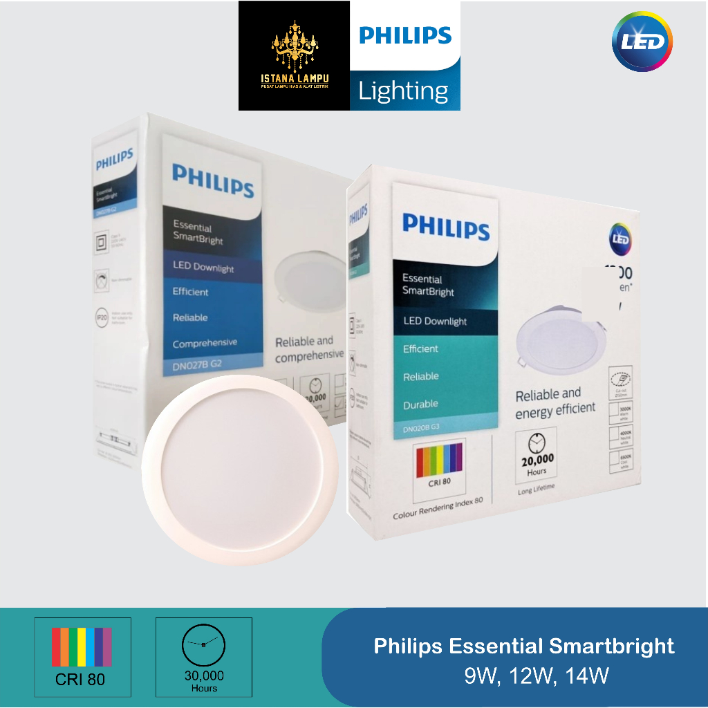 Lampu Philips Essential Smart Bright Downlight LED DN027B DN020B DN020C, 9W, 12W, 14W ORIGINAL