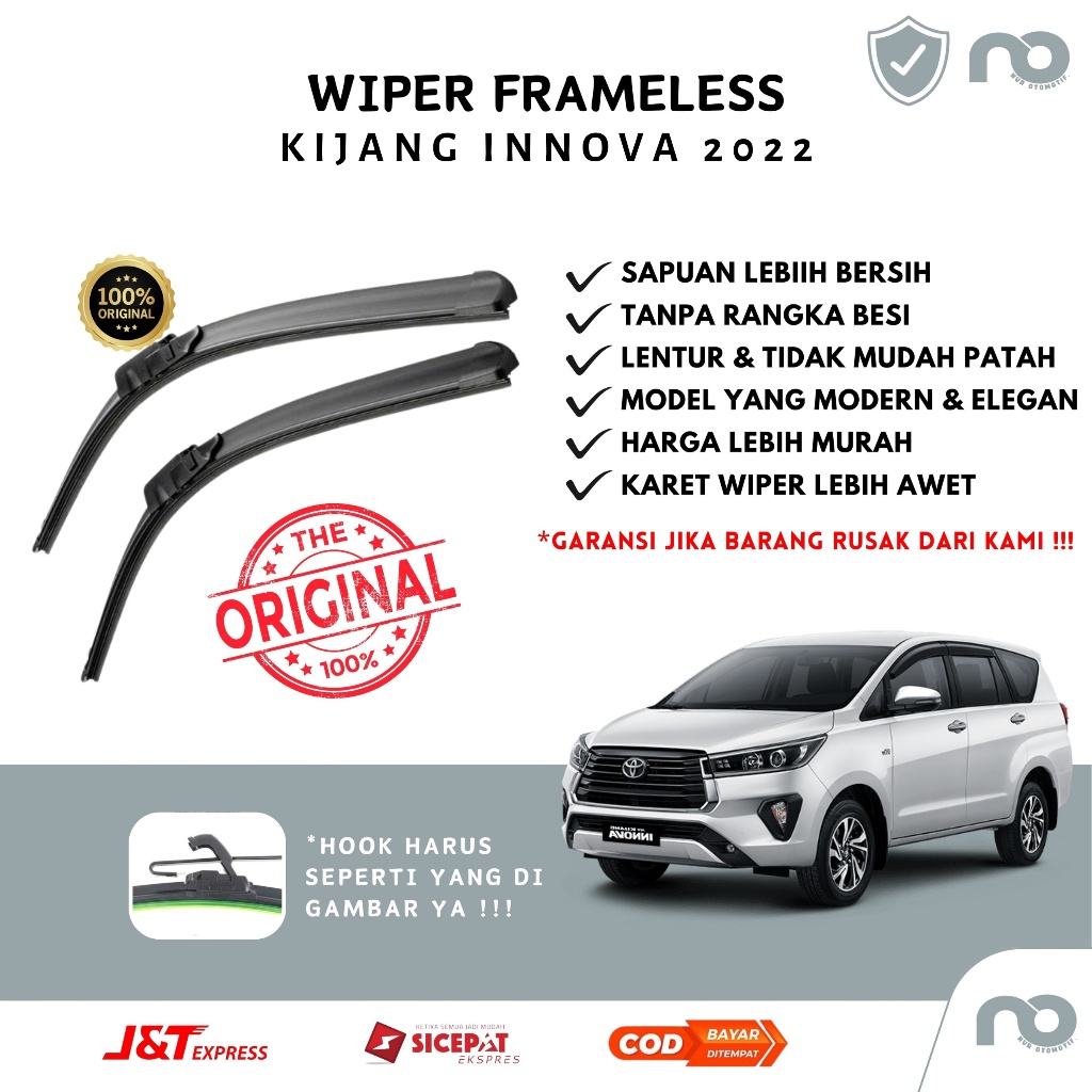 Wiper Mobil Frameless Kijang Innova 2022 Sepasang Isi 2 Pcs Kanan Kiri  Wiper Kaca Mobil Kijang Inno