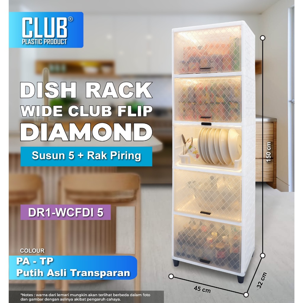 Dish Rack Wide Club Flip Diamond Susun 5 - Lemari Piring Rak Dapur Plastik Dengan Rak Piring - Lemar