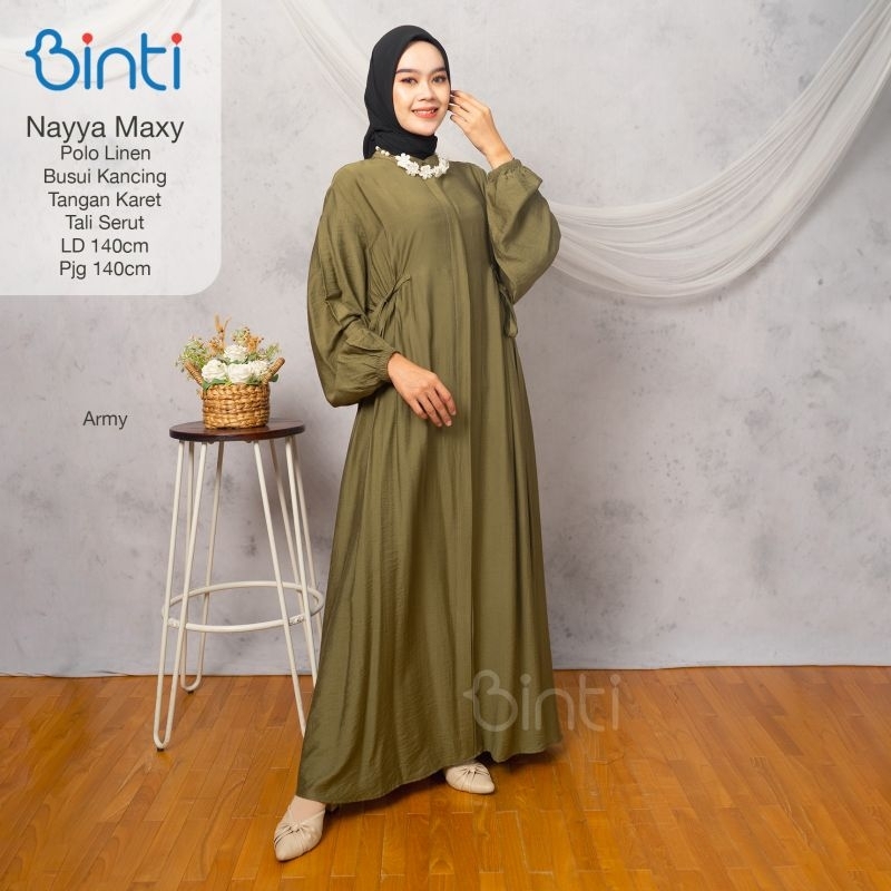 Gamis Jumbo Wanita Polos Linen Tali Samping Ori Binti